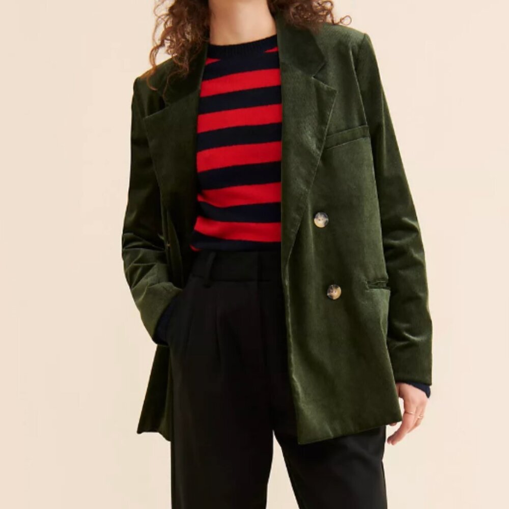 Maeve Anthropologie Size 12 Green Corduroy Double Breasted Blazer Jacket
